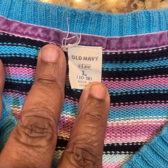 Vintage Old Navy Girls Large 10-12 Colorful Long Sleeve Y2K V Neck Sweater - Picture 4 of 6